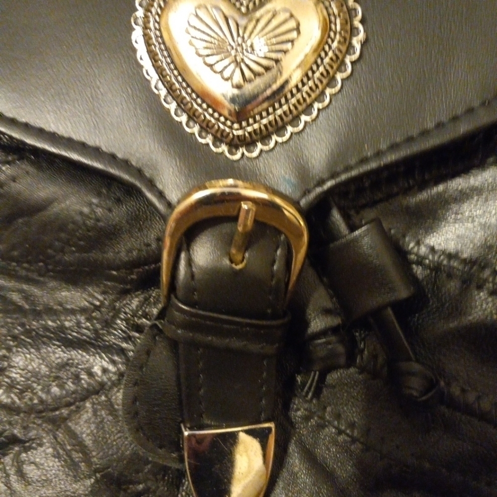 Maxam Genuine Top Grain Lambskin Leather Purse Heart Design Black NWT - Picture 3 of 11